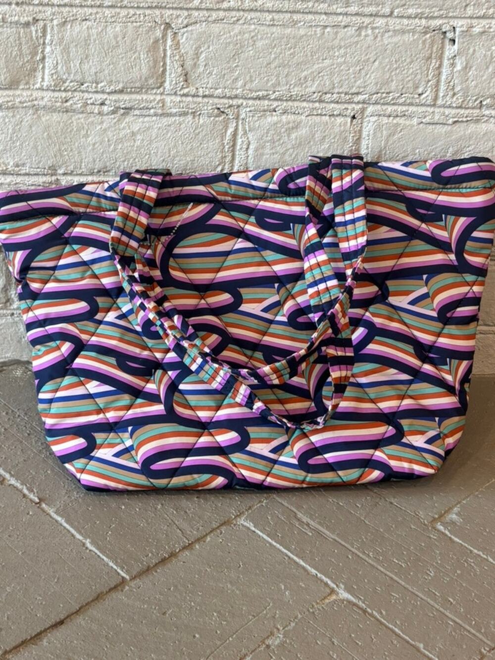 Vera Bradley Ultralight Small East West Tote Retro Ribbons Quilted NWT $115